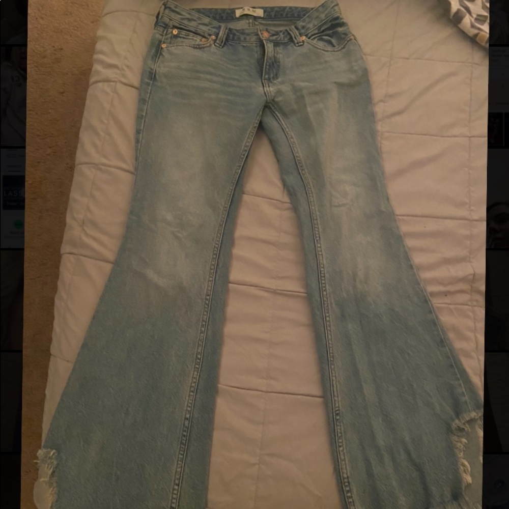 FREE PEOPLE Distressed Hem Flare Jeans